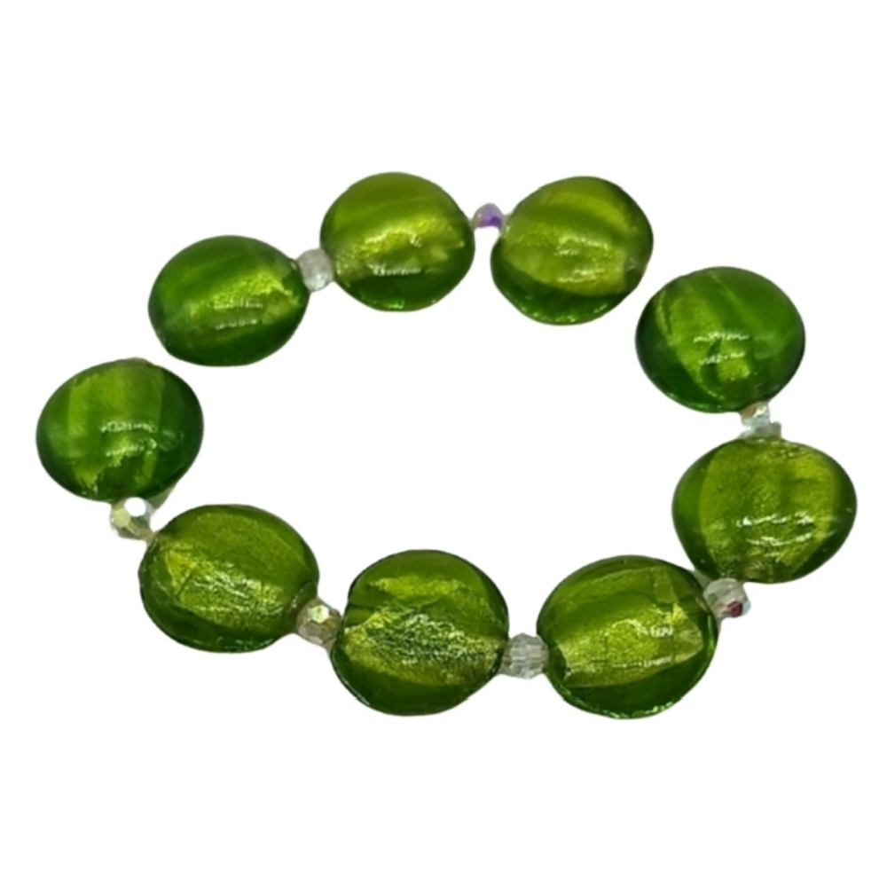 🩵 Green art glass bracelet with clear spacers